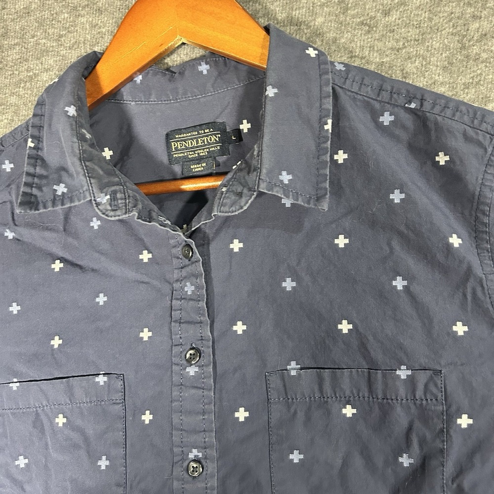 Pendleton Shirt Womens L Long Sleeve Button Up Blue Cross‎ Cotton Work Casual